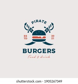 Pirate Burgers logo design vector illustration