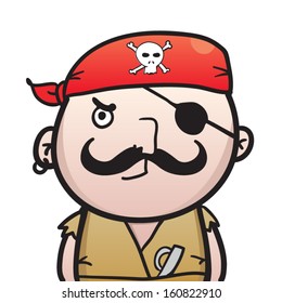 Pirate bust with an eye patch, skull bandanna and a big mustache