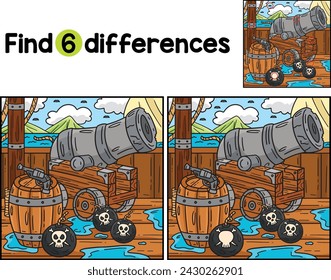 Pirate Cannon and Barrels Find The Differences