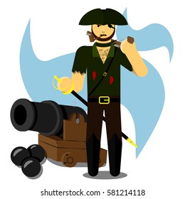 Pirate with a cannon, pistol flat simple object eps10