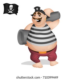 A pirate with cannons. Isolated from background. Drawn in the cartoon style 