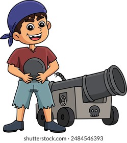 Pirate with Canon Cartoon Colored Clipart 