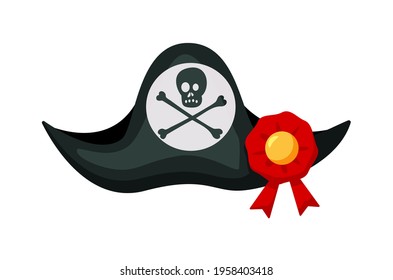Pirate cap with skull, medallion rosette isolated on white background