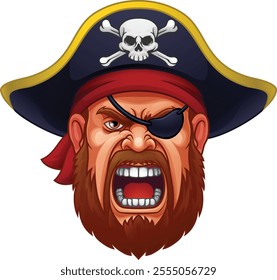 A pirate captain angry mascot cartoon man face or head.