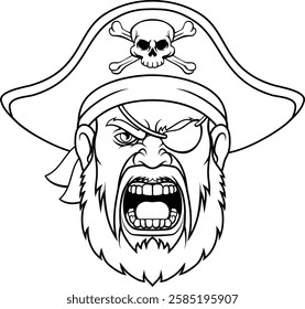 A pirate captain angry mascot cartoon man face or head.