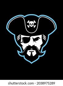 Pirate captain face icon vector.Pirate skull in hat and eye patch .Vector illustration.
