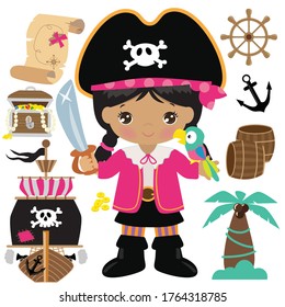 Pirate Captain Girl Vector Cartoon Illustration Stock Vector (Royalty ...