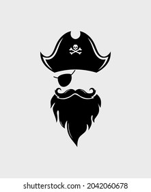 Pirate captain in hat and eye patch. Vector illustration.