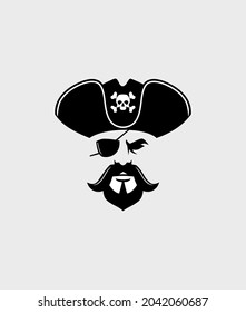 Pirate captain in hat and eye patch. Vector illustration.