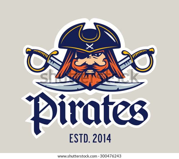 Pirate\
captain head and two swords mascot, logo\
template