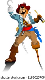 Pirate Captain holding a sword and wearing hat Graphic Vector Image