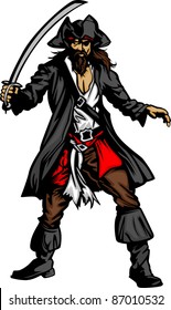 Pirate Captain holding a sword and wearing hat  Graphic Vector Image