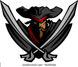 Pirate Captain holding two swords and wearing hat with bandanna Graphic Vector Image