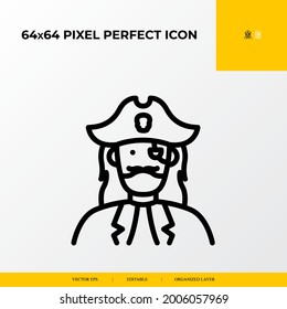 pirate captain icon . part ocean and sea life icon set. 64x64 pixel perfect vector icon illustration