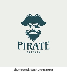 pirate captain logo character cartoon cute one eye bearded face with hat