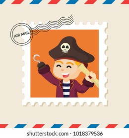 Pirate captain postage stamp on air mail envelope