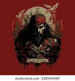 Pirate captain with red background