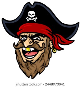 Pirate Captain Sailor Happy Face Smiling Character Design Mascot Vector Illustration