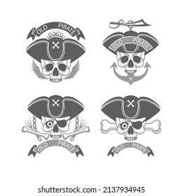pirate captain skull logo collection vector
