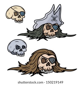 Pirate Captain Skull - Vector Cartoon Illustration