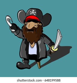 The Pirate Captain with sword and hook cartoon vector