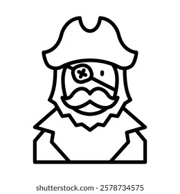 Pirate Captain Vector Line Icon Design