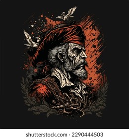 Pirate captain vintage art style vector illustration