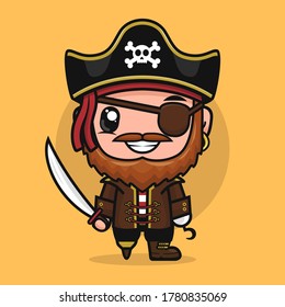 pirate cartoon character. captain bandit cute mascot illustration