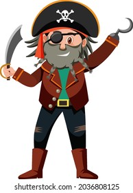Pirate cartoon character of Captain Hook isolated on white background illustration