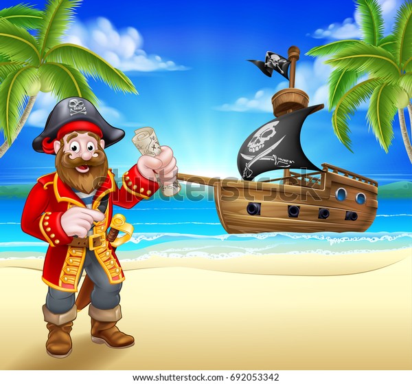 Pirate Cartoon Character On Tropical Beach Stock Vector (Royalty Free ...