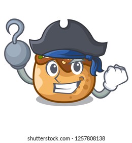 Pirate cartoon cooking takoyaki in baked fire