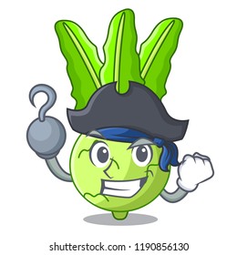 Pirate cartoon green kohlrabi in the market