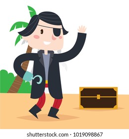 Pirate cartoon kid illustration set