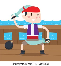 Pirate cartoon kid illustration set