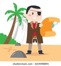 Pirate cartoon kid illustration set