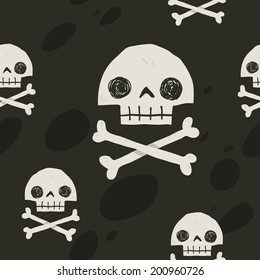 Pirate cartoon skull flag party card seamless background. The vector flat texture for ui, web games, tablets, wallpapers, and patterns.