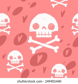 Pirate cartoon skull flag party card seamless background. The vector flat texture for ui, web games, tablets, wallpapers, and patterns.