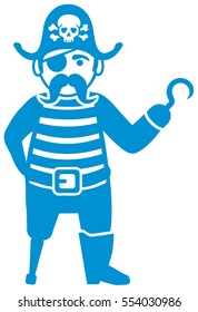Pirate cartoon style with hook and eye patch