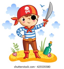 ?ute pirate  in cartoon style. Vector illustration pirate boy.