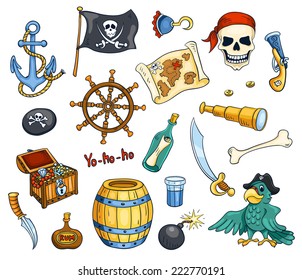Piratencartoon-Vektorset. Einzeln auf Weiß.