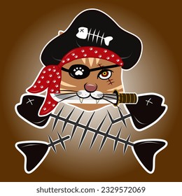Pirate Cat with cross fish bones