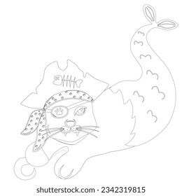 pirate cat mermaid laying on the ground outline