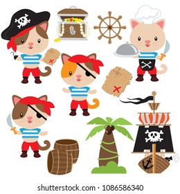 Pirate cat vector cartoon illustration
