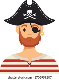 Pirate character in flat style. Cartoon pirate isolated on white backgorund. Vector stock
