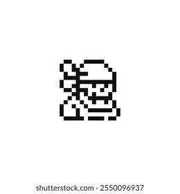 Pirate character pixel art icon. Logo for game design. 8-bit. Isolated abstract vector illustration. Game assets. Design for stickers, tattoo, web, mobile app.
