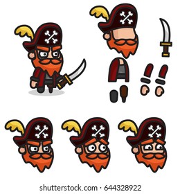 The pirate character is ready for animation. Character for mobile applications and game design.
