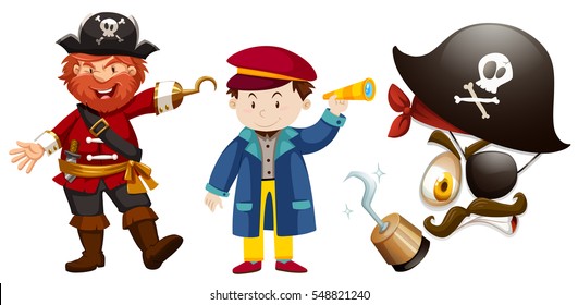 Pirate characters on white background illustration
