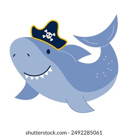 Pirate characters shark flat style