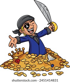 Animación pirata cubierta de Ilustración vectorial de tesoro