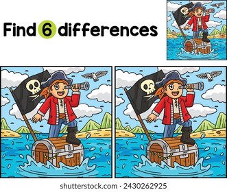Pirata y el pecho flotando Encuentra las diferencias